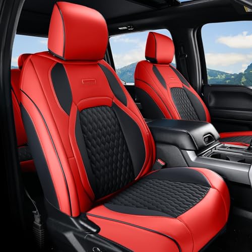 Coverado Chevy Chevrolet Silverado GMC Sierra Seat Covers, Custom Fit for 2007-2026 1500, 2015-2026 2500HD 3500HD Crew Double Extended Cab Truck, Faux Waterproof Leather Seat Covers (Front, Red) - color: Red, size: Front