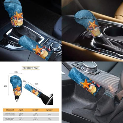 Beach Starfish 12 Pack Car Seat Covers Full Set Steering Wheel Covers Set Handbrake Gear Cover Car Accessories Set for Cars Seat Covers Fit for Truck Vans Suvs - color: Beach Starfish