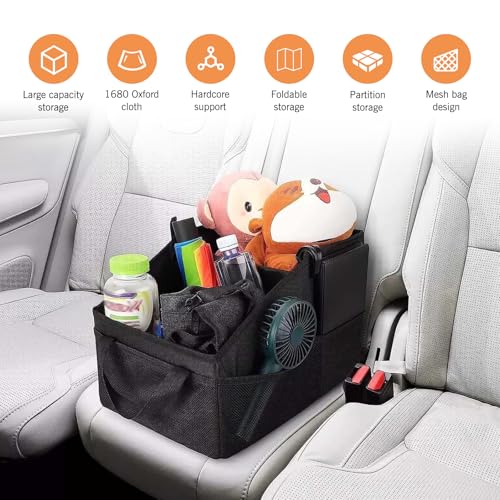 Car Seat Organizer, Backseat Car Organizer, Collapsible Organizers and Storage with Handles and Mesh Pockets, Fit for Front/Rear Consoles Back Seats (Black)