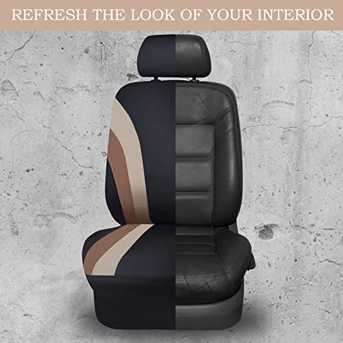 CAR PASS Line Rider Sporty Cloth 11PCS Universal Fit Car Seat Cover -100% Breathable with 5mm Composite Sponge Inside,Airbag Compatible,3zipper Bench(Full Set, Black and Beige) - color: Black and Beige, size: Full Set