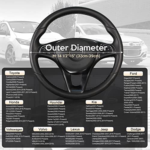 SEG Direct Car Steering Wheel Cover for Medium Standard Size Steering Wheels with 14 1/2-15 inches Outer Diameter, Black and Beige Microfiber Leather - color: 03-Beige, size: Standard size[14 1/2''-15'']