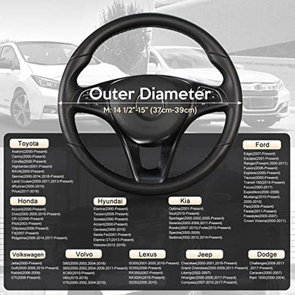SEG Direct Car Steering Wheel Cover for Medium Standard Size Steering Wheels with 14 1/2-15 inches Outer Diameter, Black and Beige Microfiber Leather - color: 03-Beige, size: Standard size[14 1/2''-15'']