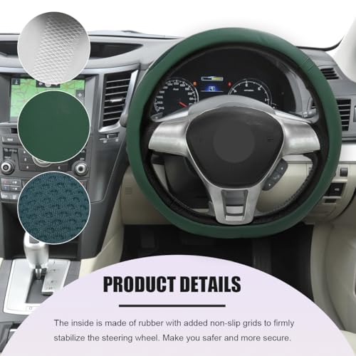 Car Steering Wheel Cover, Leather Breathable Ice Silk Auto Wheel Wrap with Anti-Slip Lining, Scratch-Resistant Elastic Protector Fit for 14.5-15 Inch Steering Wheels (Green) - color: Green