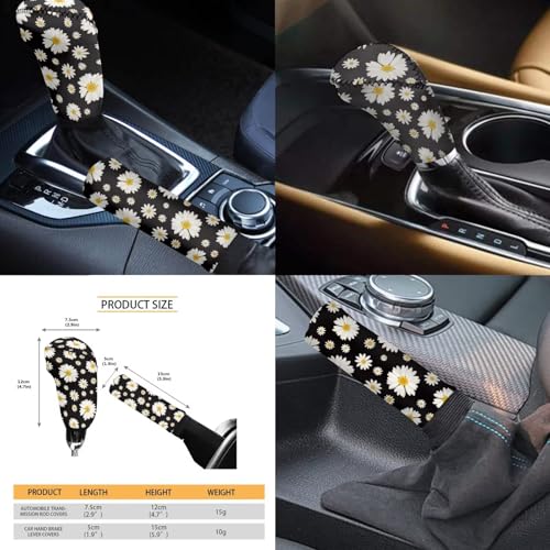 Daisy Flower Print Car Seat Covers Full Set 12 Pcs Car Accessories Set for Cars Seat Covers Armrest Cushion Cup Holders Headrest Cover Steering Wheel Cover for Women - color: Black Daisy