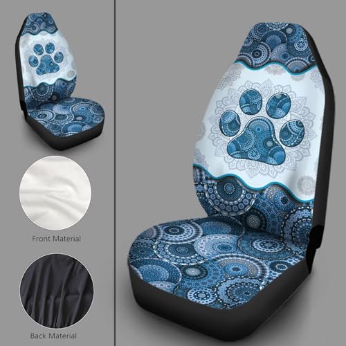 Howilath Blue Boho Mandala Dog Paw Printed Car Front Seat Covers Set of 2, Non Slip Auto Seat Covers Accessories Strength Seats Cushion Universal Fit All Vehicle Cars - color: Blue Boho Mandala Dog Paw
