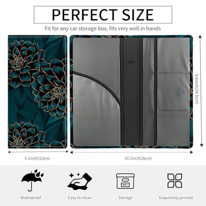 Premium Car Registration and Insurance Card Holder, Cute PU Leather Car Document Holder, Vehicle Glove Box Car Organizer with Magnetic Closure for Driver License, Cards Exquisite Flowers - color: Exquisite Flowers