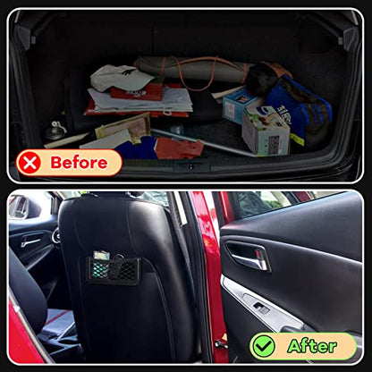 Frienda 2 Pcs Car Storage Net Bag, ABS Plastic Framed Mesh Net Holder, Phone & Cargo Organizer with Screws for Auto, Rv, Boat, Truck Pocket Storage (6.7 x 3.15 Inch)