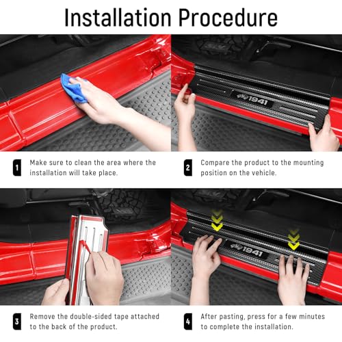 Door Sill Guards Compatible with Jeep Wrangler JL JLU 2018-2026 & Gladiator JT 2020-2026 Accessories Stainless Steel Material Carbon Fiber Texture Front and Rear Door Sill Protector - size: 4-Door (Carbon Fiber Texture)