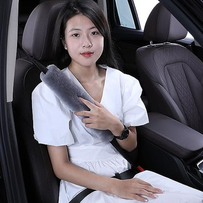 OGLAND 13.4inch Longer Fuzzy Sheepskin Seat Belt Cover, Fluffy Seatbelt Cover Pad for Pacemaker Adults Kids Women Cozy Soft Universal Car Accessories,1 Pack Misty Gray - color: Misty Gray