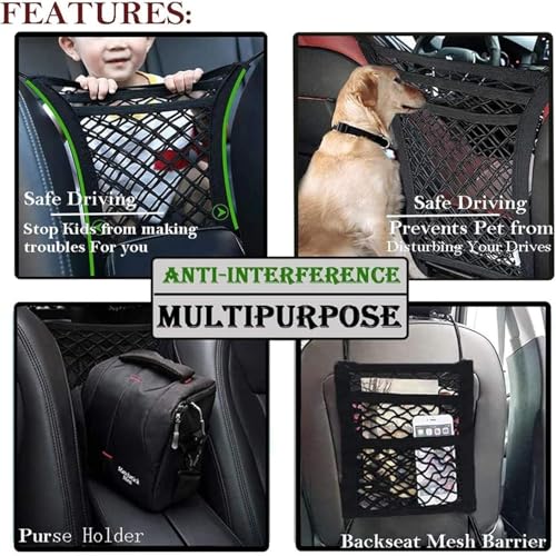 DYKESON Pet Barrier Dog Car Net Barrier with Car Mesh Organizer Baby Stretchable Storage Bag Universal for Cars, SUVs -Easy Install,Safer to Drive with Pets and Children, 3 Layer S - size: 11.7 in × 11.7 in