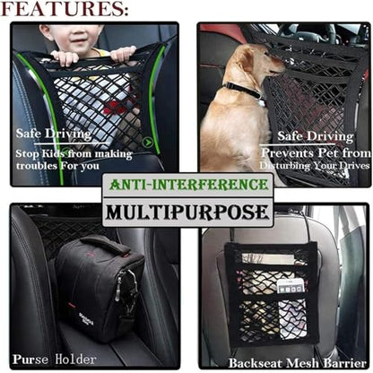 DYKESON Pet Barrier Dog Car Net Barrier with Car Mesh Organizer Baby Stretchable Storage Bag Universal for Cars, SUVs -Easy Install,Safer to Drive with Pets and Children, 3 Layer S - size: 11.7 in × 11.7 in