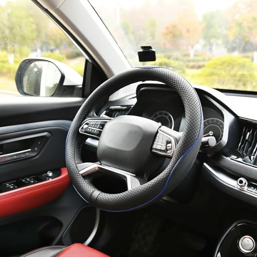 Rueesh Microfiber Leather Steering Wheel Cover Anti-Slip Matte Finish Auto Car Wheel Cover Universal 15 Inch Wheel Cover for Car Embossing Pattern Blue Line - color: Blue Line