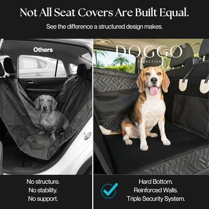 Dog Car Seat Cover with Hard Bottom – Back Seat Extender for Dogs Up to 35 lbs, Waterproof Non-Slip Hammock, Rigid Reinforced Base with Triple Security System, Storage Pockets, fits Cars SUVs Trucks