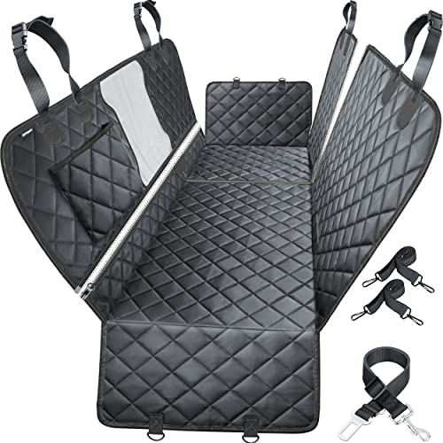 URPOWER 6-in-1 Dog Car Seat Cover for Back Seat, Waterproof Dog Car Hammock with Mesh Window, Non-Slip Pet Backseat Protector for Cars, Trucks and SUVs