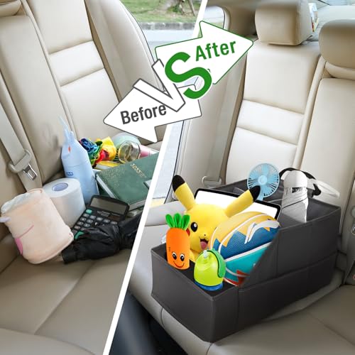 Car Seat Organizer- Backseat Car Organizer with 12 Storages Compartments and 2 Cup Holders, Organizers and Storage, Front Seat for Travel Kids,Black