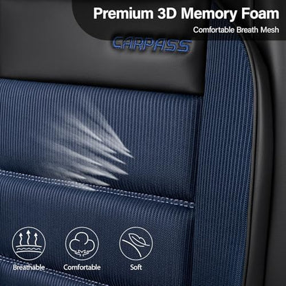 CAR PASS Memory Foam Seat Covers Front, Airy Cool Mesh Thick Car Seat Covers, Leather Car Seat Covers Front Seats Airbag Compatible, Universal Automotive Comfort for Most Cars, Trucks, SUV, Black Blue - color: balck and blue