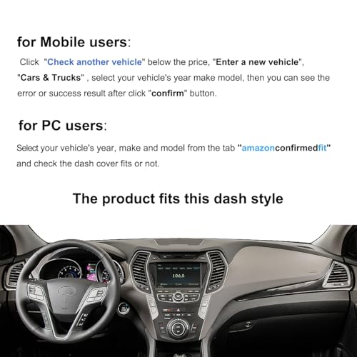 Dash Cover Mat Custom Fit for Hyundai Santa Fe/Sport/XL Dashboard Cover Pad Carpet Protector F391 (Dark Gray) - color: Dark Gray
