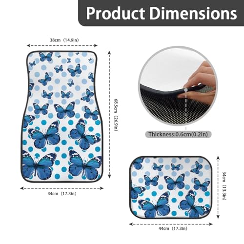 Blue Butterfly Auto Floor Mats Universal Fit Car Floor Mats All Weather Front and Rear Car Mat Carpet Set - color: Blue Butterfly