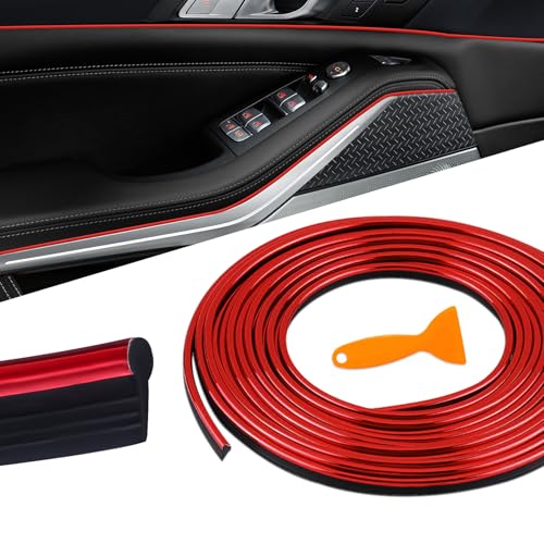Car Interior Moulding Trim Strips, 33Ft/10M Universal Electroplating Decoration Filler Insert Strips, Styling Dashboard DIY Flexible Strip, Car Interior Trim Accessories with Installing Tool (Red) - color: Red