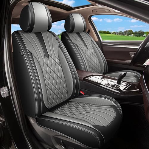 IKABEVEM Front Set Car Seat Covers Fit for Toyota Highlander Seat Covers 2008-2025 2026 Breathable Perforated Leather Seat Cover Automotive Interior Accessories (2 Seats, Black&Gray) - color: 099 Black&Grey, size: 10-Highlander-2 front seat covers only