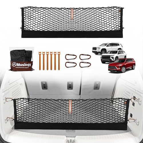 Truck Bed Cargo Net Trunk Netting Compatible with 2024-2026 GMC Acadia | Chevy Traverse | 2025+ Buick Enclave Accessories, Pickup Cargo Organizer SUV Sedan Storage Net w/Heavy Duty Carabiners - style: 2024+ Acadia & Traverse & Enclave