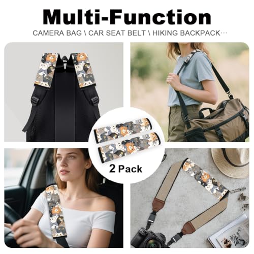 2Pcs Soft Auto Seat Belt Cover Pad Cute Cat Print Colorful Car Seatbelt Shoulder Cushion for Comfortable Driving, Compatible with All Cars' Seatbelt and Backpack Straps