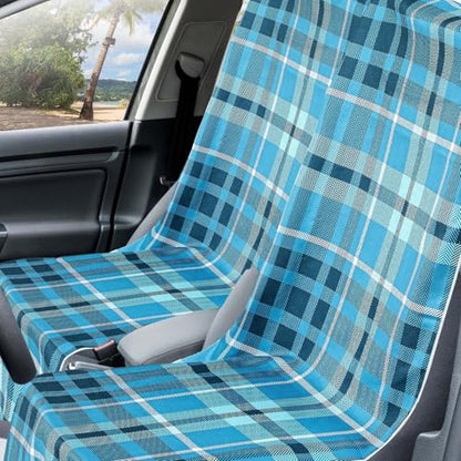 Hahafelt 2 Pack Car Seat Towel Covers with Storage Bag, 63 x 32 Inch Universal Non Slip Waterproof Sweat Protector for Car Truck, Gym Swimming Running, Machine Washable (Blue Plaid) - style: Blue Plaid