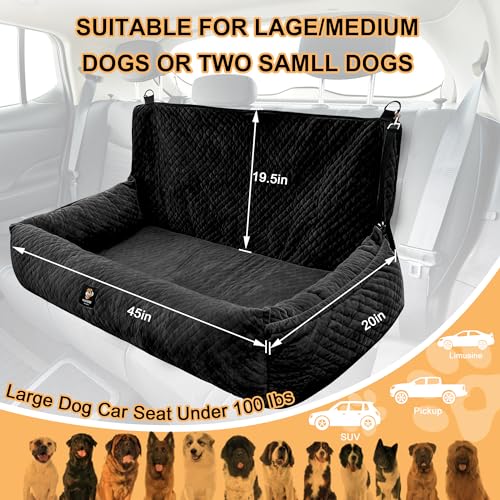 Dog Car Seat for Large Dog Car Bed Under 100LBS, Pet Booster Back Seat Removable Washable with Safety Tethers/Storage Pocket（Black） - color: Dog Car Bed(Black)