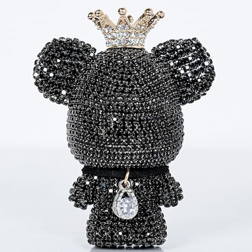 Cute Car Accessories, Bling Crystal Bear Car Air Freshener With Vent Clip,Rhinestone Aesthetic Car Decor Interior Decoration (BLACK)
