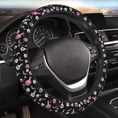 Gothic Bat Elastic Stretch Steering Wheel Cover 15 inch, Car Accessories Cover for Women Men, Breathable Anti-Slip - color: D03100154