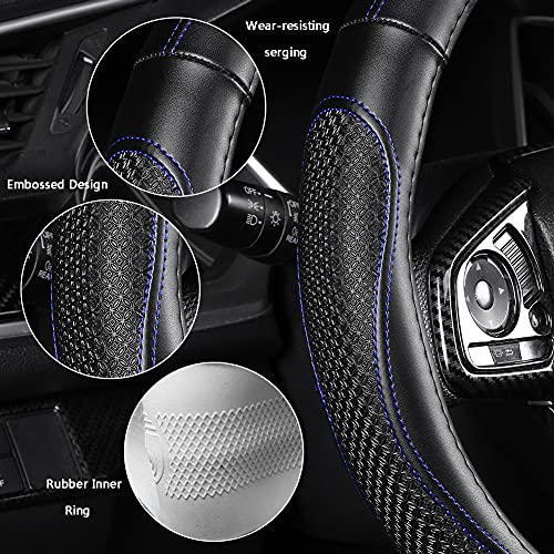 Leather Car Steering Wheel Cover 15 inch Universal Fit Microfiber Steering Wheel Cover Anti-Slip, Soft, Breathable, Full Surround Car Wheel Cover - color: Blue