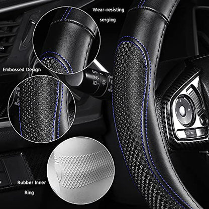Leather Car Steering Wheel Cover 15 inch Universal Fit Microfiber Steering Wheel Cover Anti-Slip, Soft, Breathable, Full Surround Car Wheel Cover - color: Blue