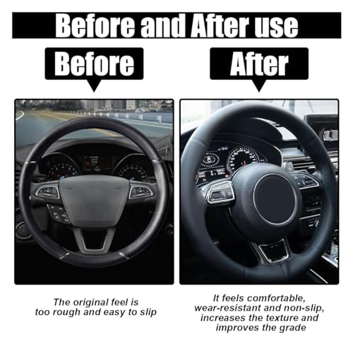 Car Genuine Leather Steering Wheel Cover, DIY Sewing with Needle and Thread, Breathable, and Anti-Slip, Universal 15 Inch Car Steering Wheel Stitching Wrap (Black, Glossy) - color: Black, size: 15 inches - Glossy
