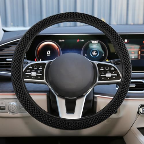 Elastic Stretch Steering Wheel Cover, Anti-Slip 15 inch Microfiber Odorless Breathable Ice Silk Car Steering Wheel Protector, Easy Carry, Warm in Winter & Cool in Summer (Black)