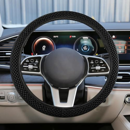Elastic Stretch Steering Wheel Cover, Anti-Slip 15 inch Microfiber Odorless Breathable Ice Silk Car Steering Wheel Protector, Easy Carry, Warm in Winter & Cool in Summer (Black) - color: Black