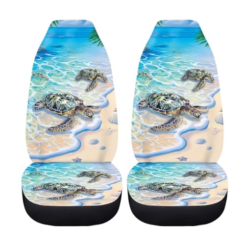 Dreaweet Beach Turtle Seat Covers for Cars 2 Piece Hawaiian Tropical Car Seat Cover Front Seats Only Universal High Back Bucket Seat Covers for Most Vehicle SUV Trucks - color: Beach Turtle