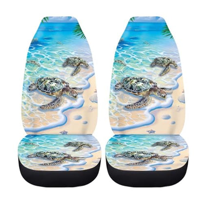 Dreaweet Beach Turtle Seat Covers for Cars 2 Piece Hawaiian Tropical Car Seat Cover Front Seats Only Universal High Back Bucket Seat Covers for Most Vehicle SUV Trucks - color: Beach Turtle