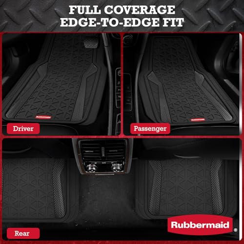 Rubbermaid Car Floor Mats Full Set, Premium Heavy Duty All-Weather Car Mats– Rugged Rubber with Brushed Aluminum Inserts, Universal Trim-to-Fit, Anti-Slip Backing for Cars, SUVs, Trucks & Vans - Black - color: Black
