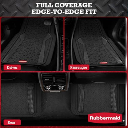 Rubbermaid Car Floor Mats Full Set, Premium Heavy Duty All-Weather Car Mats– Rugged Rubber with Brushed Aluminum Inserts, Universal Trim-to-Fit, Anti-Slip Backing for Cars, SUVs, Trucks & Vans - Black - color: Black