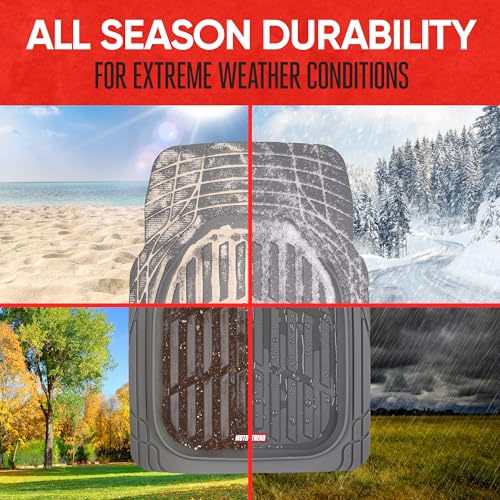 Motor Trend & BDK Heavy Duty Gray Rubber Car Mats Full Set - Universal Trim-to-Fit All Weather Floor Mats - Floor Mats for Car Accessories - Front & Back Interior Floor Mats for Truck Accessories