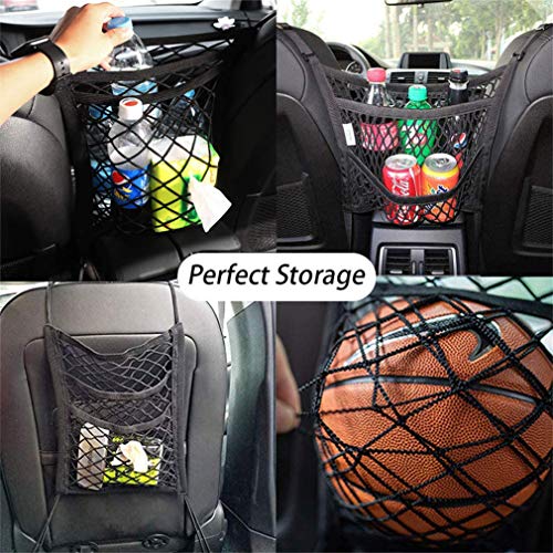 DYKESON Pet Barrier Dog Car Net Barrier with Auto Safety Mesh Organizer Baby Stretchable Storage Bag Universal for Cars, SUVs -Easy Install,Safer to Drive with Pets and Children, 3 Layer M - size: 12.6 in× 15.5 in
