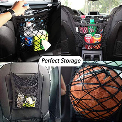 DYKESON Pet Barrier Dog Car Net Barrier with Auto Safety Mesh Organizer Baby Stretchable Storage Bag Universal for Cars, SUVs -Easy Install,Safer to Drive with Pets and Children, 3 Layer M - size: 12.6 in× 15.5 in