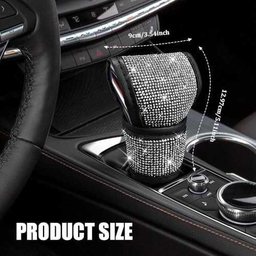 Bling Auto Gear Shift Knob Cover, Car Shifter Cover, Sparkly Crystal Rhinestones Gear Shift Knob Cover for Women Girls, PU Leather Shift Gear Cover with Bling Accessories Fit Cars (White) - color: White