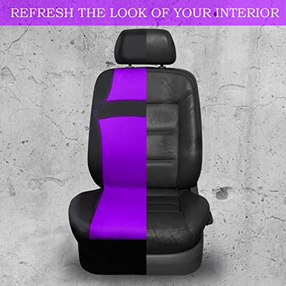 CAR PASS Rainbow Universal Fit 3D Air Mesh Car Seat Cover Full Set with 4Pcs Waterproof Car Floor Mats Universal Fit Automotive Interior Covers for Trucks,Vans,SUV Combo Set (Black and Purple)