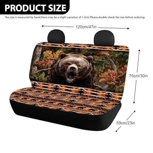 WELLFLYHOM Aztec Bear Car Seat Covers Rear Bench Seat Cover Tribal Forest Car Accessories Blue Universal Rear Seats Protective Cover for Trucks SUV - color: Aztec Bear Print