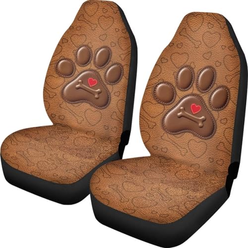 Dreaweet Dog Paw Car Seat Covers Brown 2 Piece Universal Washable Car Seat Cover Front Seats Only Cute Car Accessories Interior Easy to Install - color: Dog Paw Brown
