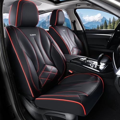 FLORICH Leather Seat Cover, Car Seat Covers Front Set, Waterproof Car Seat Protectors, Front Seat Covers 2 Pack, Automotive Seat Covers Protector Fit for Most Cars Trucks SUV - Black&Redline - color: Black&RedLine, size: FrontPair