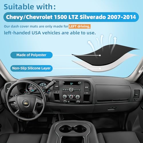 Dashboard Dash Cover Mat for 2007-2014 Chevy Chevrolet Silverado 1500 2500 3500 LTZ Polyester Custom Fit Silverado Dash Cover with Two Glove Boxes Red Trim (Silverado 2007-2014, LTZ) - size: Chevy Silverado LTZ 2007-2013 Red Border
