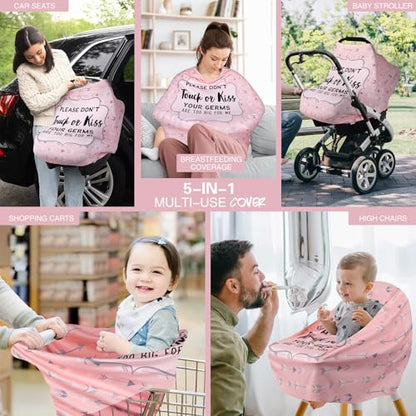 Metplus Car Seat Cover Baby Girl, No Touch Sign Carseat Canopy, Nursing Breastfeeding Covers, Stretchy Universal Fit, Multi-Use for Stroller/Shopping Cart/High Chair, Baby Shower Gift - color: Pink Arrowhead