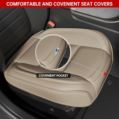 2Pcs Car Seat Cover Front PU Leather Seat Covers Universal Bottom Seat Covers for Most Vehicles,Sedan,Truck,SUV,21.26 inches in Length and 21.26 inches in Width (Beige-Front Bottom 2 Piece) - color: Beige-Front Bottom 2 Piece